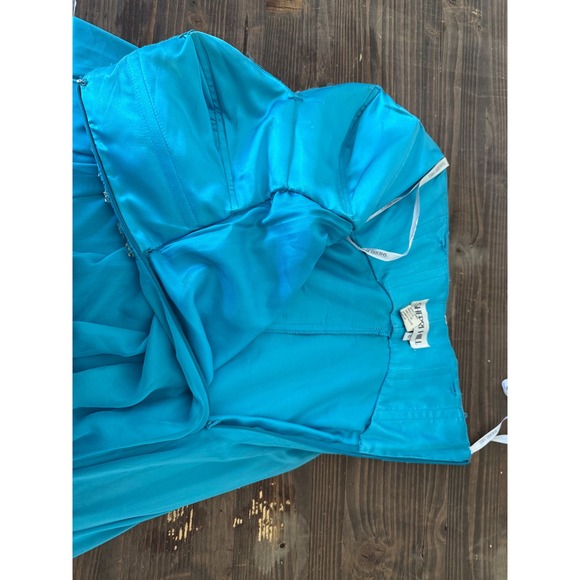 Sherri Hill Size 0 Blue Beaded Strapless Formal Gown Prom Dress Ruched Gemstones - Picture 10 of 16